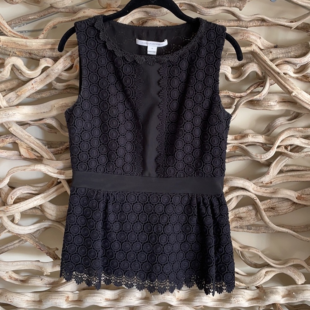Diane Von Furstenberg Black Eyelet Tavita Top